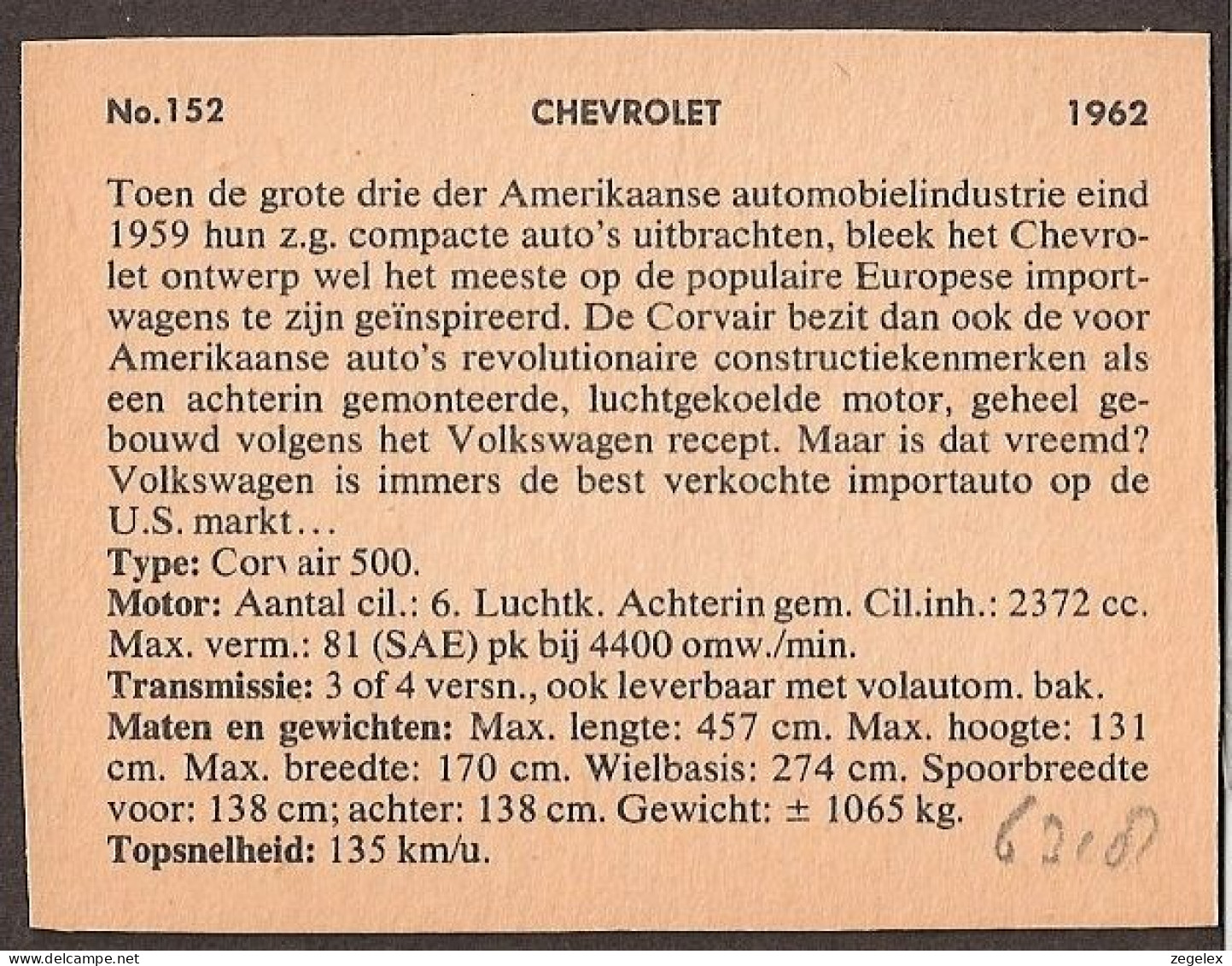 Chevrolet Corvair 500 1962 - Automobile, Voiture, Oldtimer, Car. Voir Description, See  The Description. - Automobili