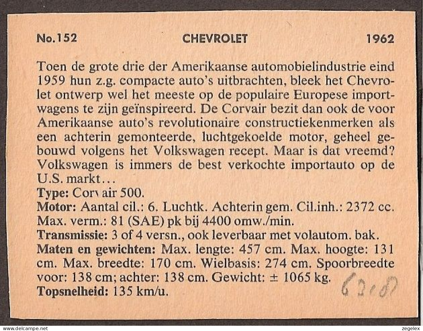 Chevrolet Corvair 500 1962 - Automobile, Voiture, Oldtimer, Car. Voir Description, See  The Description. - Autos