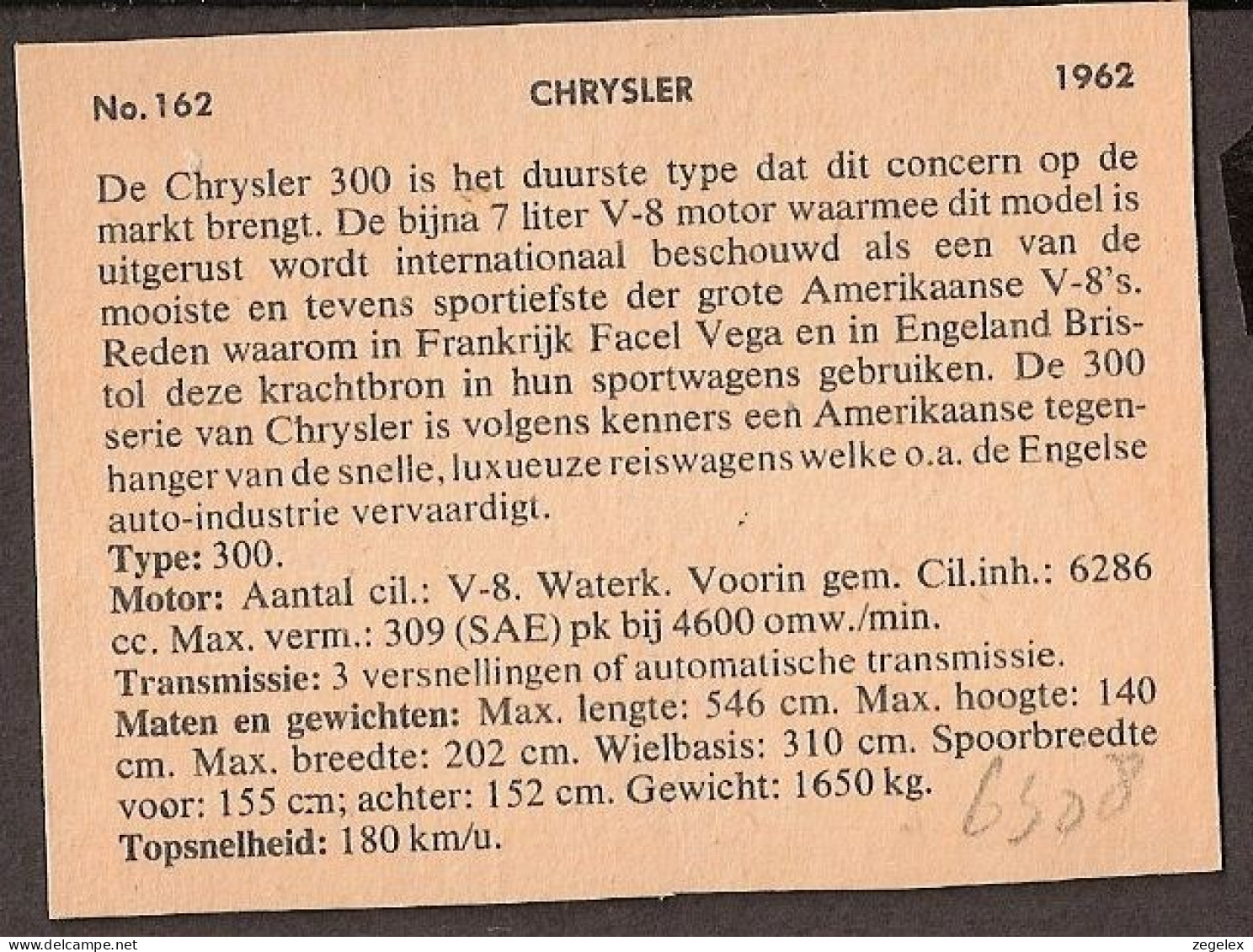 Chrysler 300 - 1962 - Automobile, Voiture, Oldtimer, Car. Voir Description, See  The Description. - Auto's