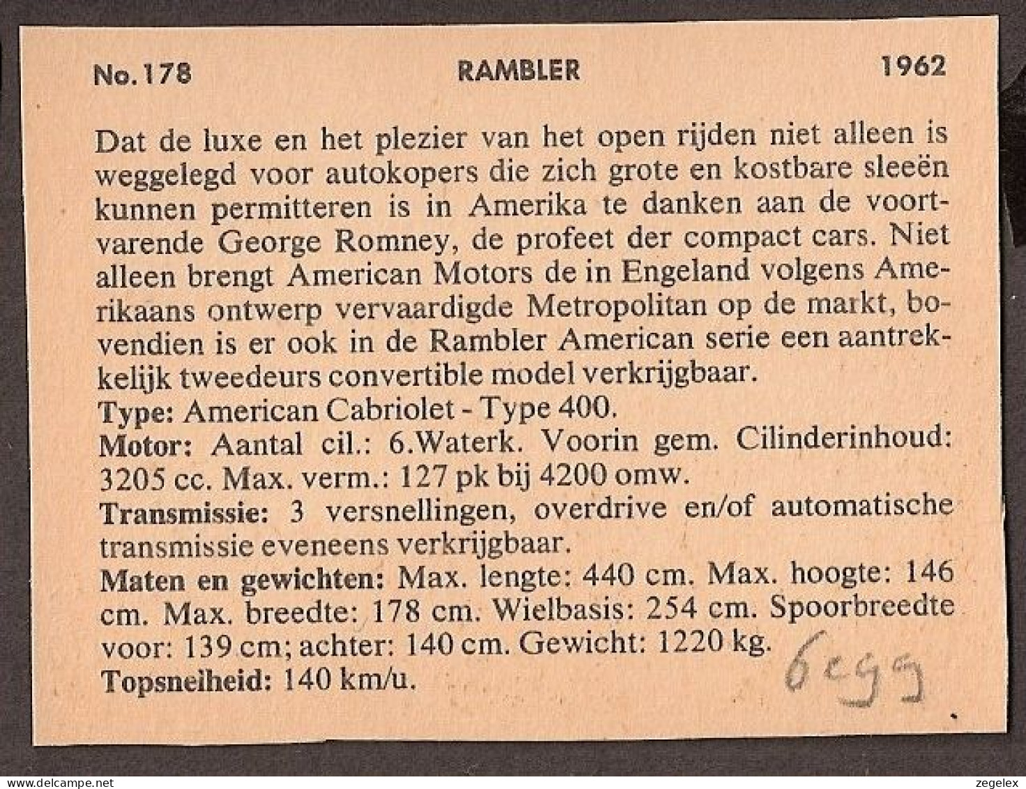 Rambler American Cabriolet - Type 400 - 1962 - Automobile, Voiture, Oldtimer, Car. See  The Description. - Coches