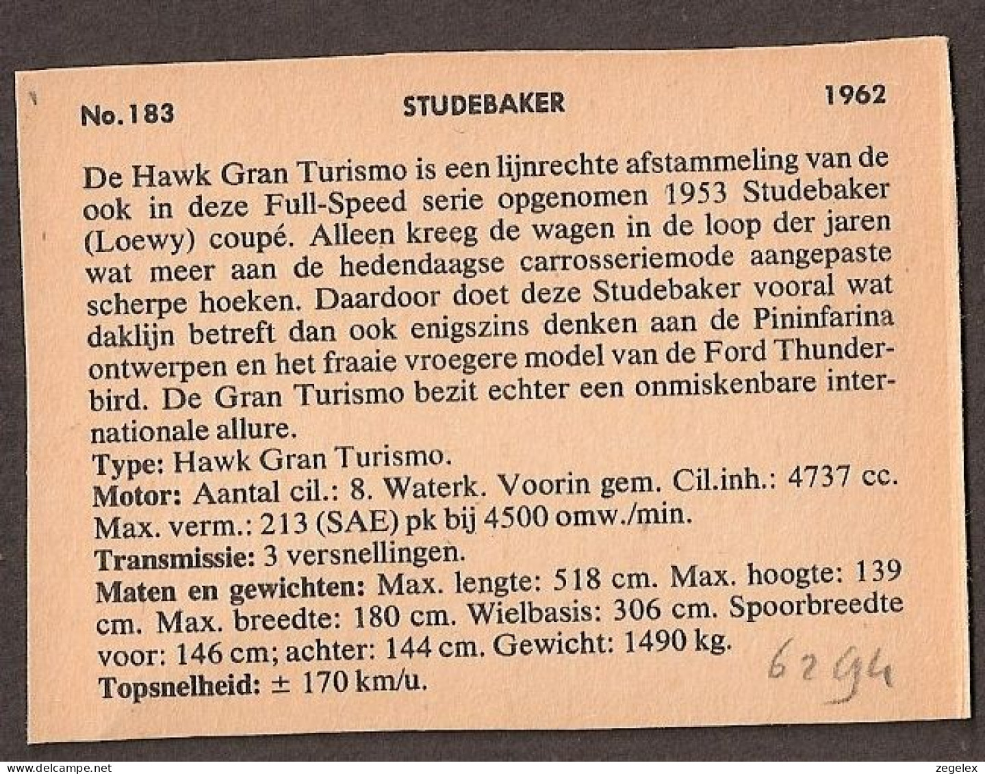 Studebaker Hawk Gran Turismo 1962 - Automobile, Voiture, Oldtimer, Car. See  The Description. - Voitures