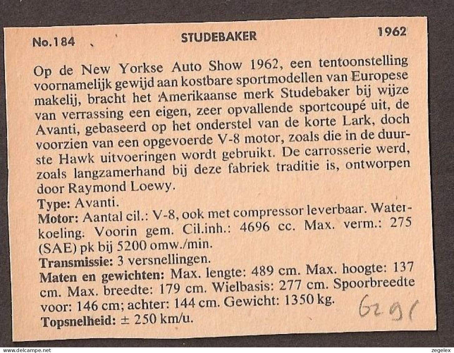 Studebaker Avanti 1962 - Automobile, Voiture, Oldtimer, Car. Voir Description, See  The Description. - Cars