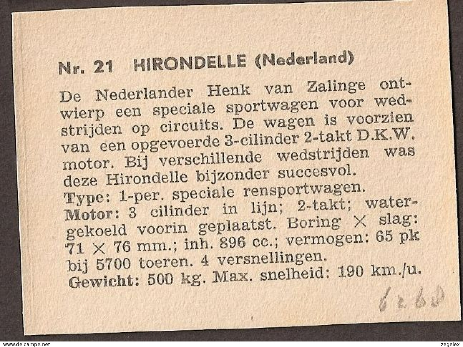 Hirondelle (Netherlands) - Automobile, Voiture, Oldtimer, Car. Voir Description, See  The Description. - Autos