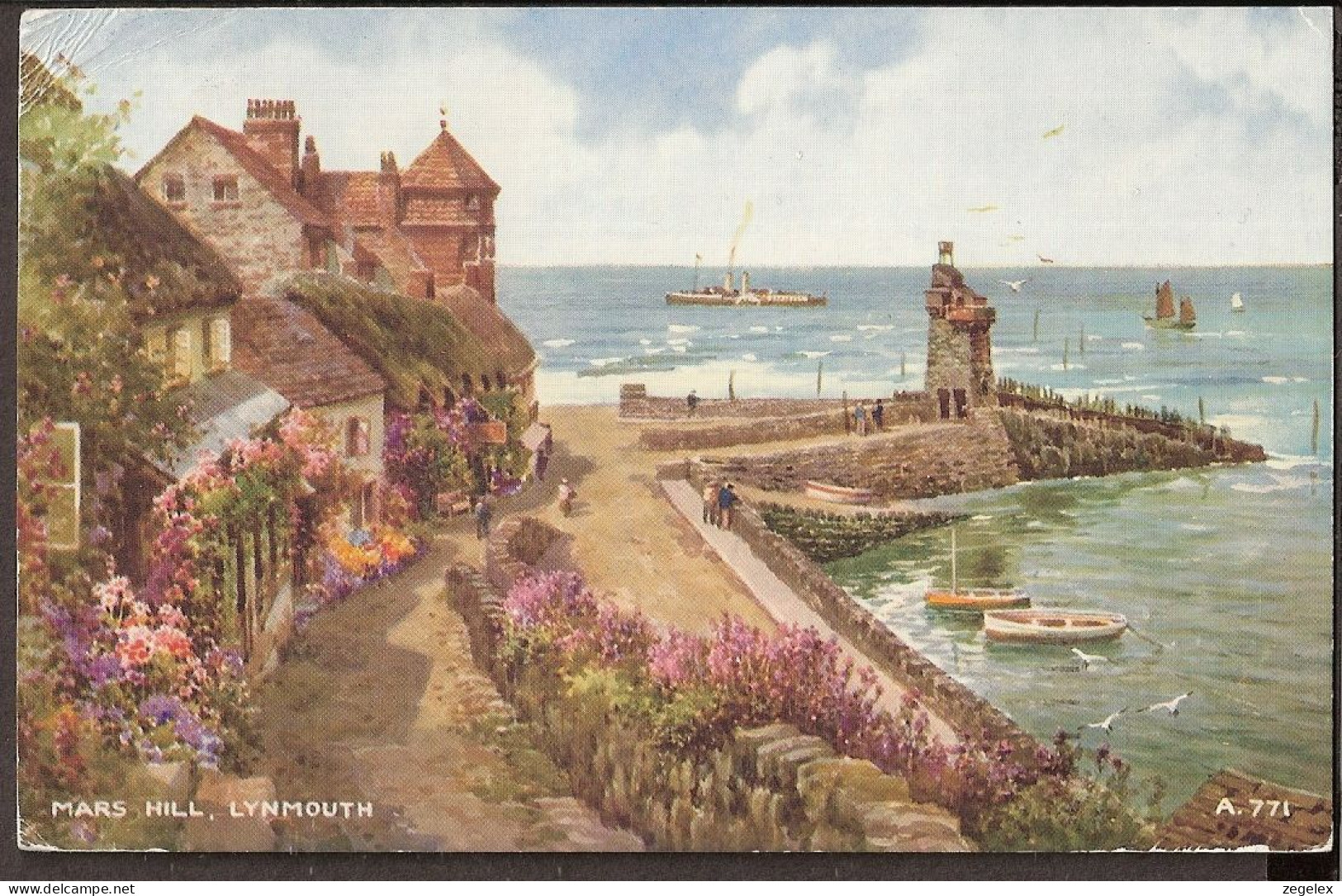 Lynmouth - Mars Hill - Lighthouse? - Paddleboat At Sea - Stamped 'Postoffice Telecom Museum Taunton' - Lynmouth & Lynton