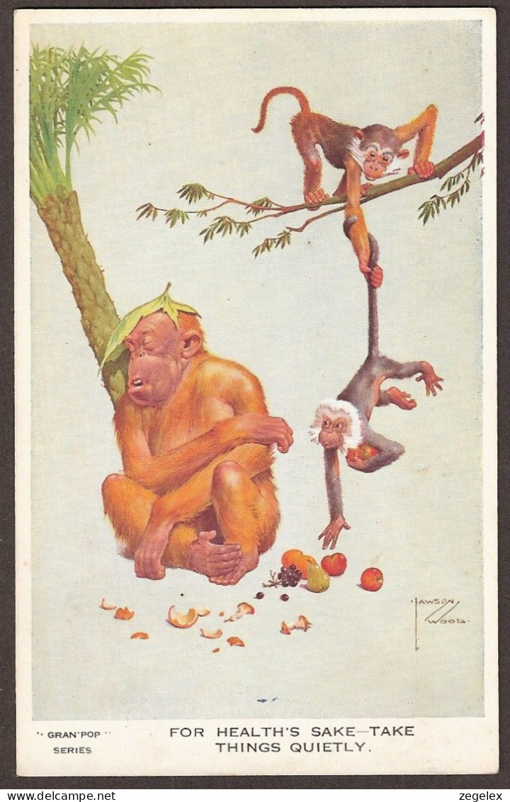 Illustrateur Lawson Wood - Gran-Pop Series - "For Health's Sake Take Things Quietly  "  - Monkey, Singe, Aap - Wood, Lawson