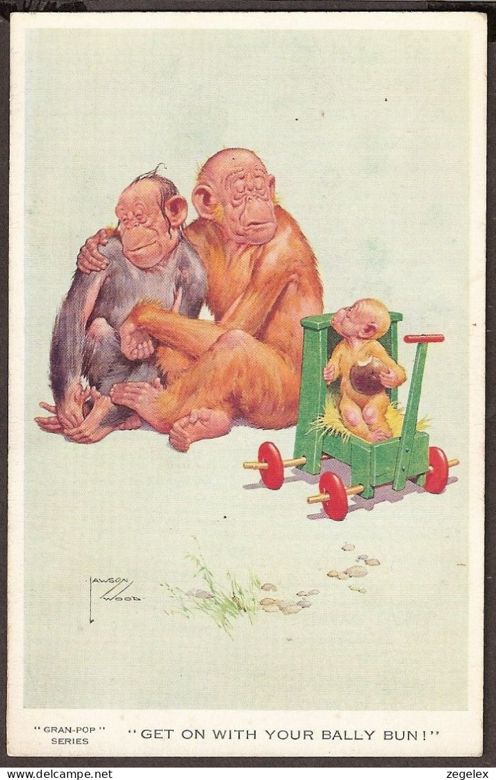 Illustrateur Lawson Wood - Gran-Pop Series - "Get On With Your Bally Bun"  - Monkey, Singe, Aap - Wood, Lawson