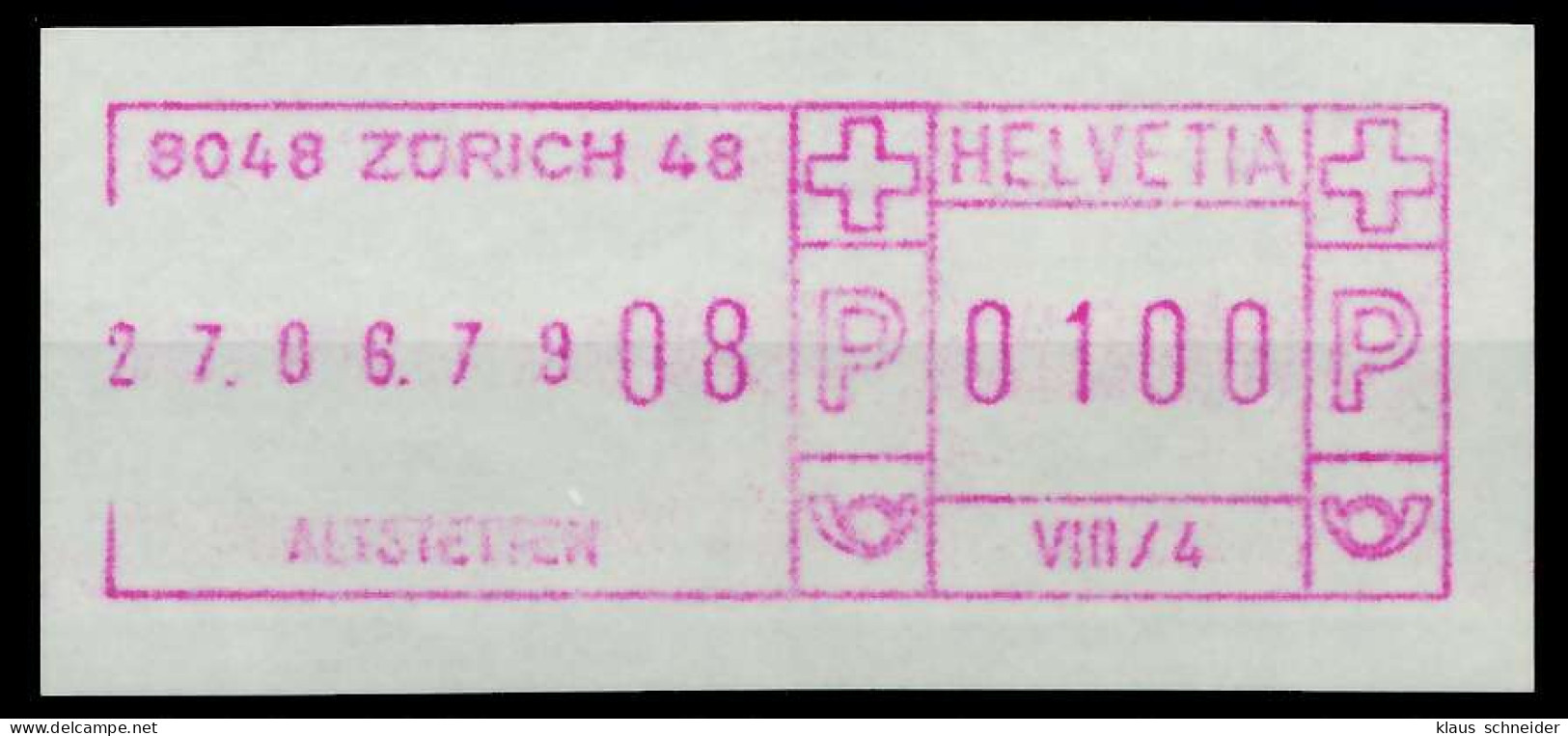 SCHWEIZ SCHALTERFREISTEMPEL Nr SFS1979 ZÜRICH Ungebraucht X7E6506 - Francobolli Da Distributore