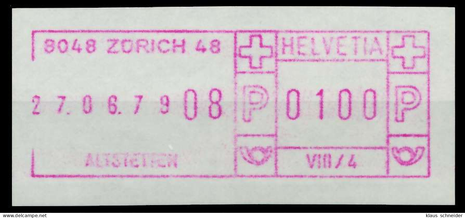 SCHWEIZ SCHALTERFREISTEMPEL Nr SFS1979 ZÜRICH Ungebraucht X7E6506 - Automatenmarken