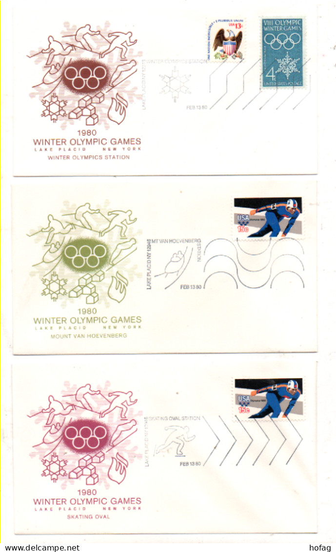 USA 1980 Olympische Spiele Lake Placid New York 9 Umschläge Sonderstempel - Usados