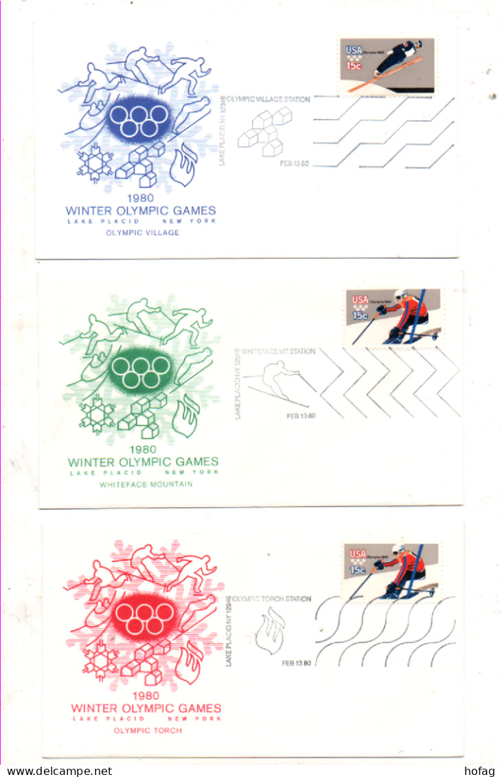 USA 1980 Olympische Spiele Lake Placid New York 9 Umschläge Sonderstempel - Gebraucht