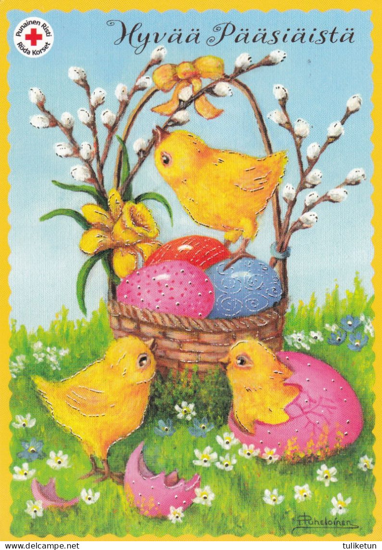 Postal Stationery - Chicks - Eggs In The Basket - Happy Easter - Red Cross 2002 - Suomi Finland - Postage Paid - Postal Stationery