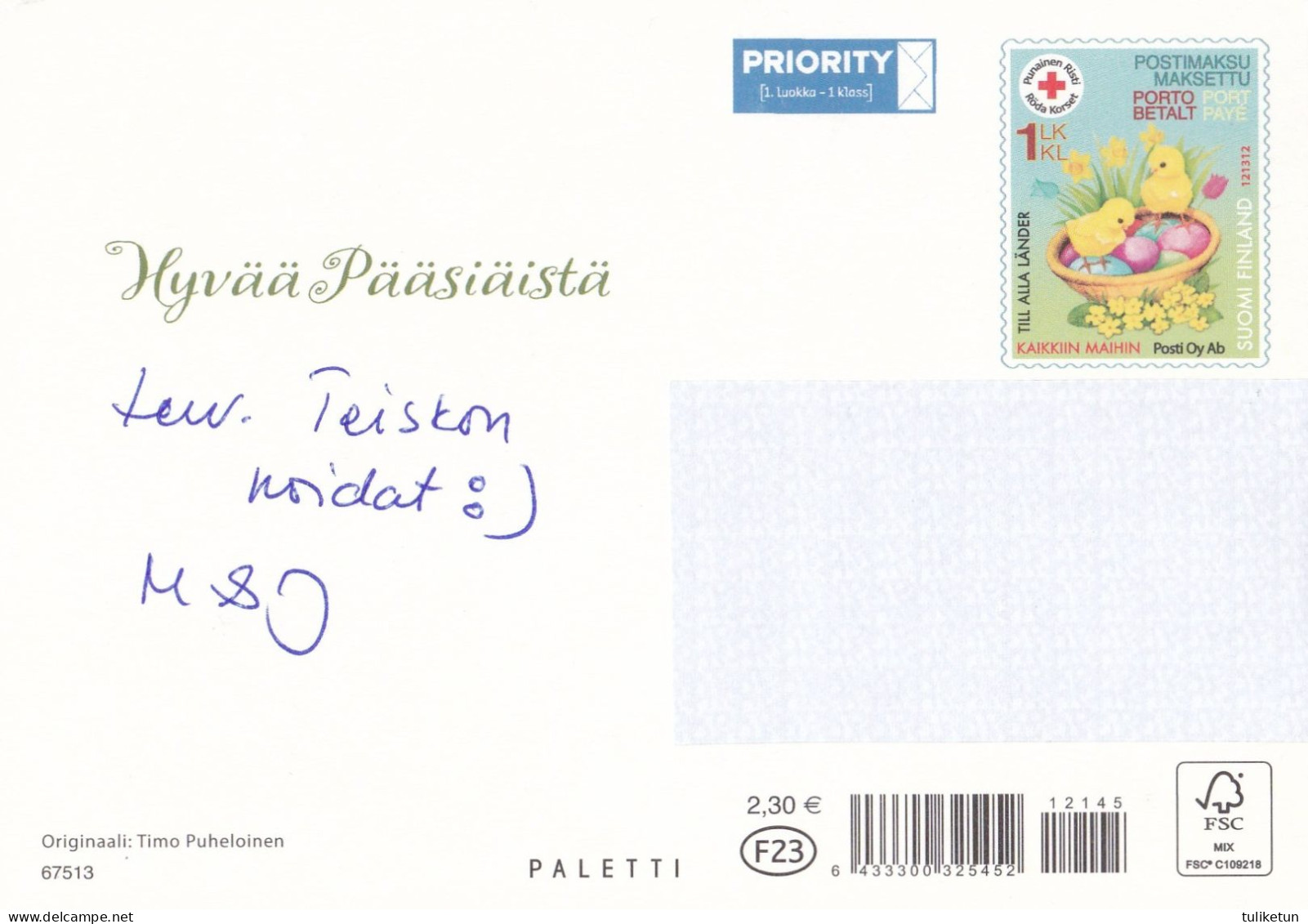 Postal Stationery - Chicks - Eggs In The Basket - Happy Easter - Red Cross 2002 - Suomi Finland - Postage Paid - Postal Stationery