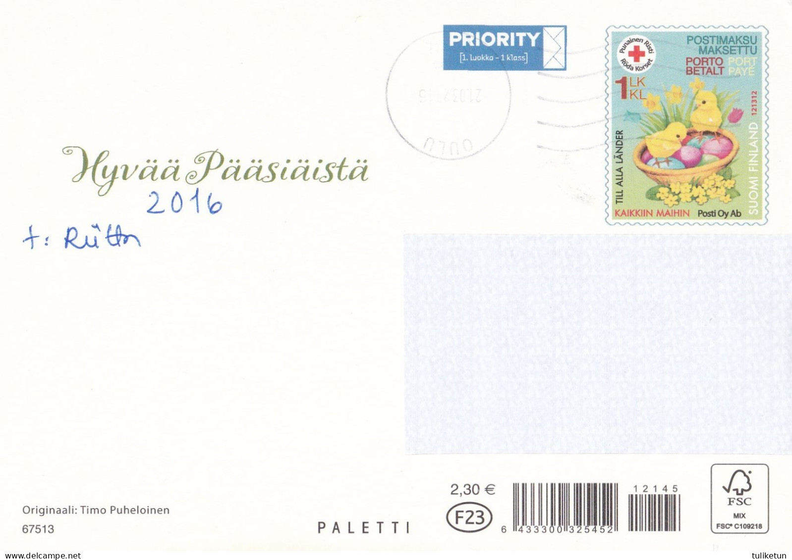 Postal Stationery - Chicks - Eggs In The Basket - Happy Easter - Red Cross 2002 - Suomi Finland - Postage Paid - Ganzsachen