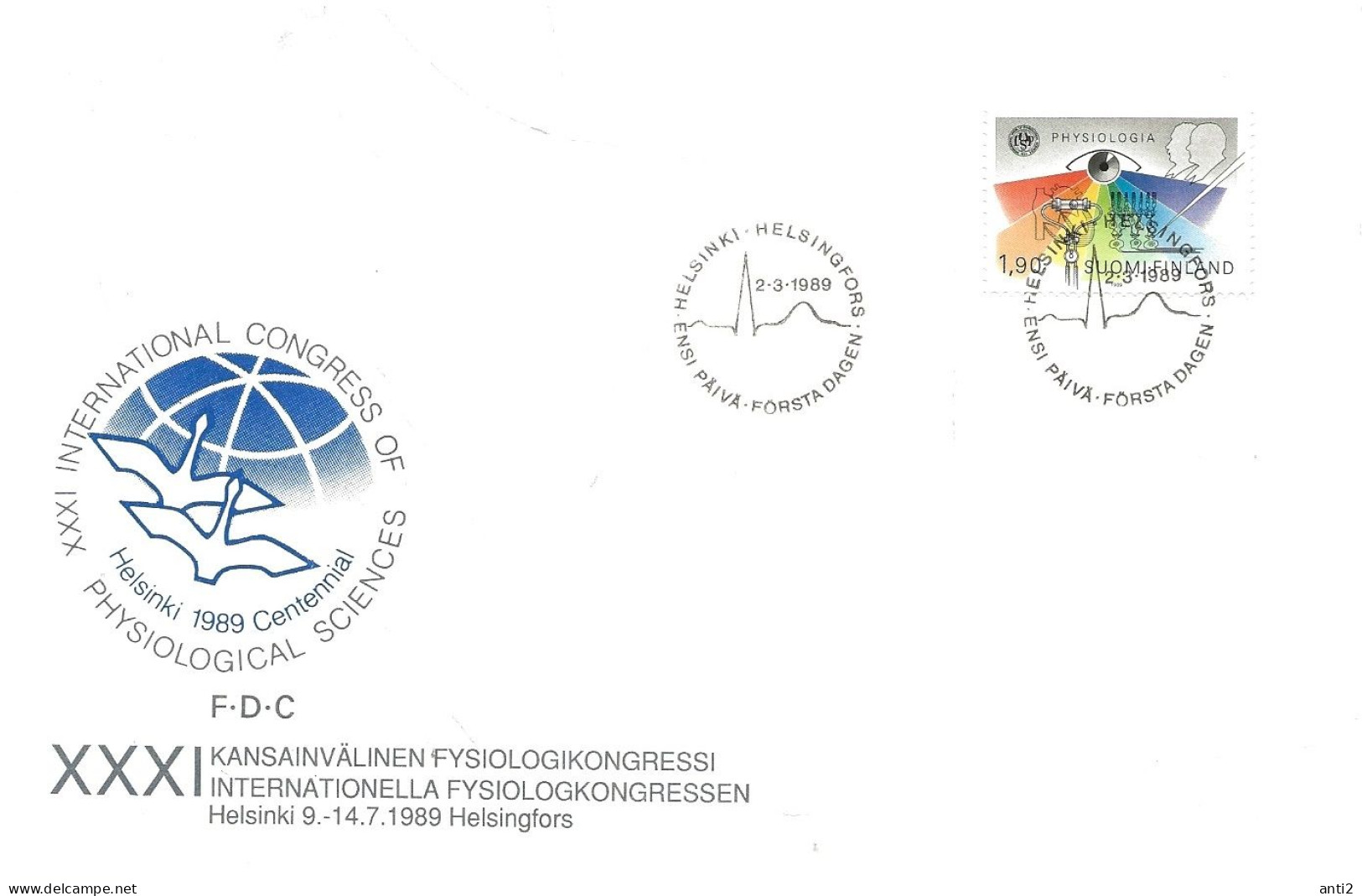 Finland   1989 Physiological Anniversary World Congress, Helsinki, Eye, Retinal Cells And Microelectrode; , Mi 1073  FDC - Brieven En Documenten