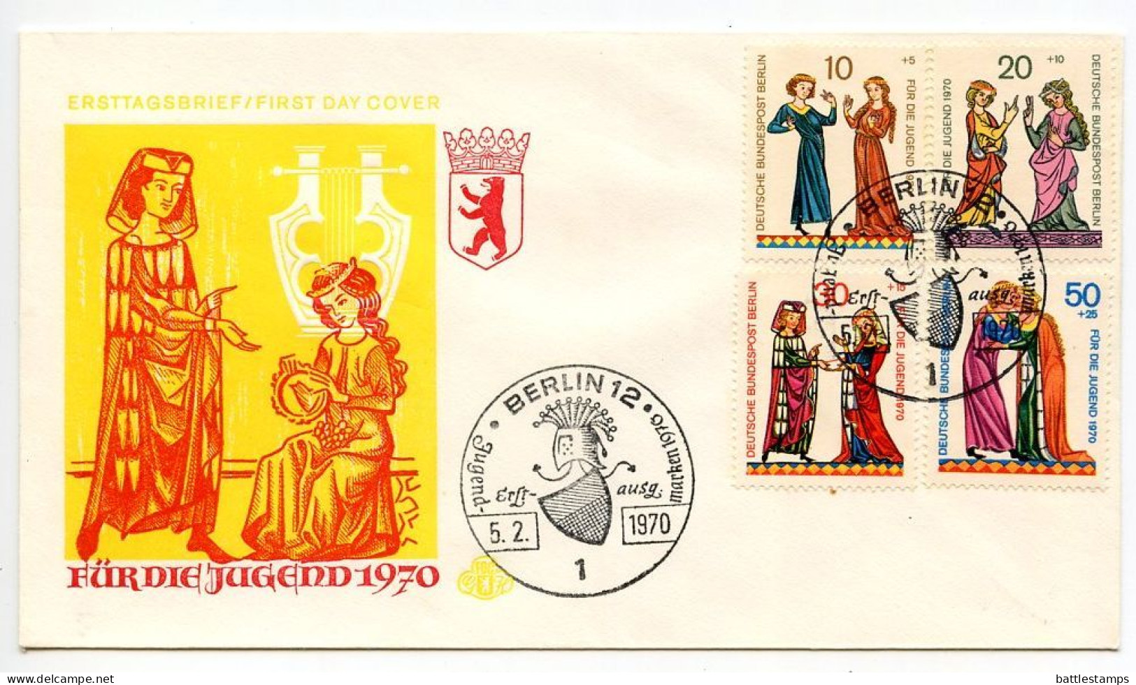 Germany, Berlin 1970 FDC Scott 9NB70-9NB73 Minnesingers - Stretlingen, Sevelingen, Hohenfels, Johansdorf - 1948-1970