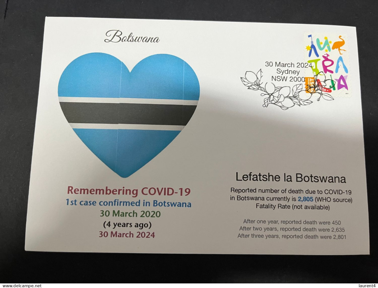 30-3-2024 (4 Y 28) COVID-19 4th Anniversary - Botswana - 30 March 2024 (with OZ Stamp) - Disease