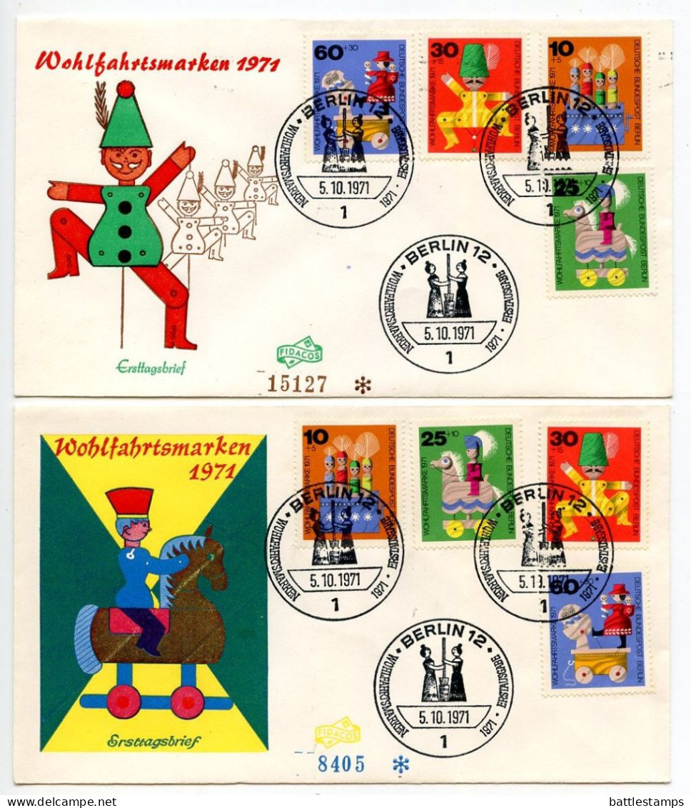 Germany, Berlin 1971 2 FDCs Scott 9NB83-9NB86 Christmas - Wooden Toys - 1971-1980