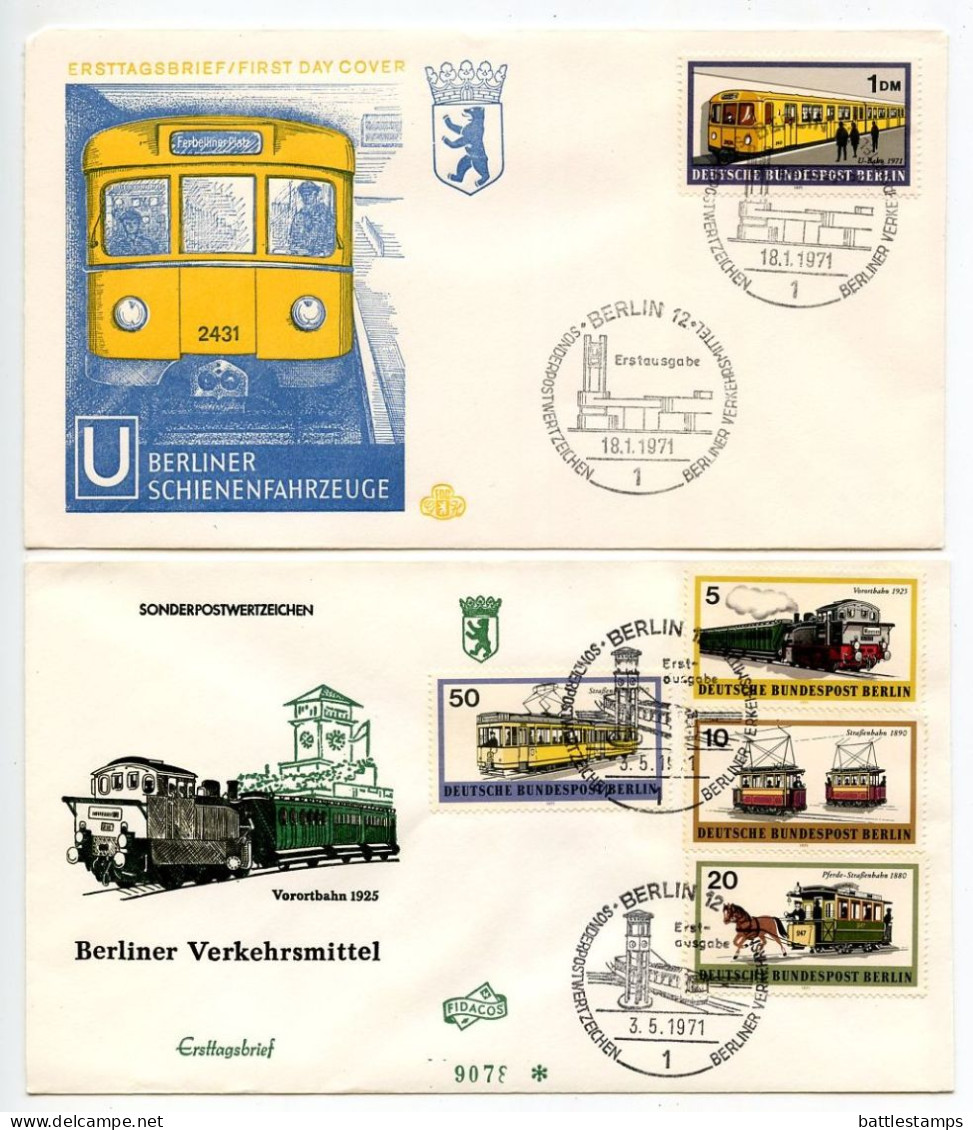 Germany, Berlin 1971 8 FDCs Scott 9N305-9N310 Trains - Metro, Suburban, Street Cars, Horsedrawn, Street Car, Subway