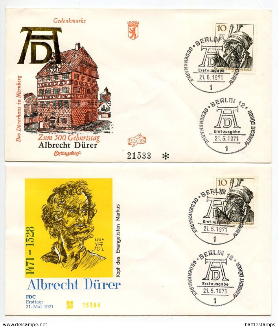 Germany, Berlin 1971 2 FDCs Scott 9N311 Albrecht Dürer, Painter & Engraver - 500th Anniversary Of Birth - 1971-1980