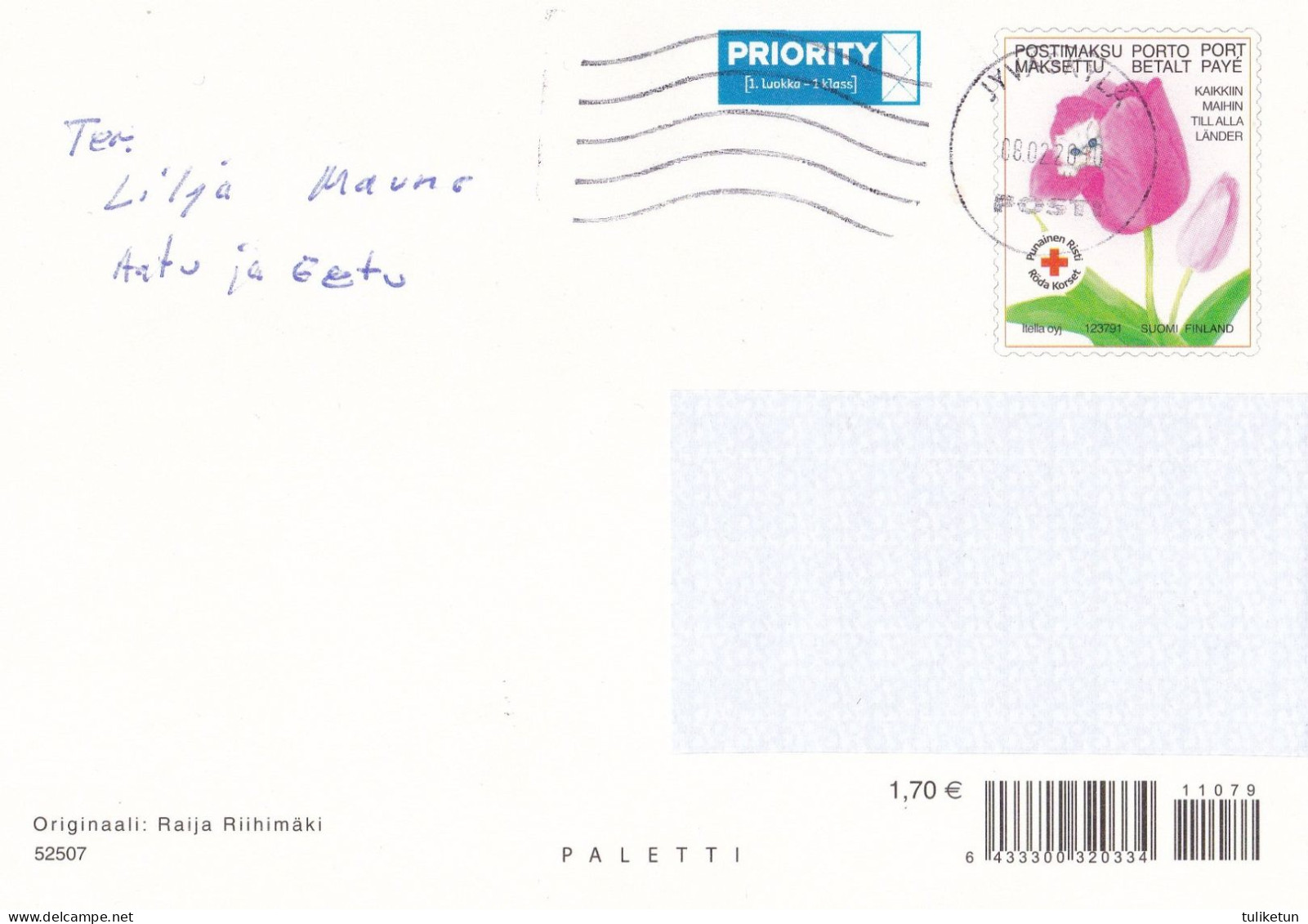 Postal Stationery - Flower - Cat Holding Hearts - Morning Slippers - Red Cross - Suomi Finland - Postage Paid - Postal Stationery