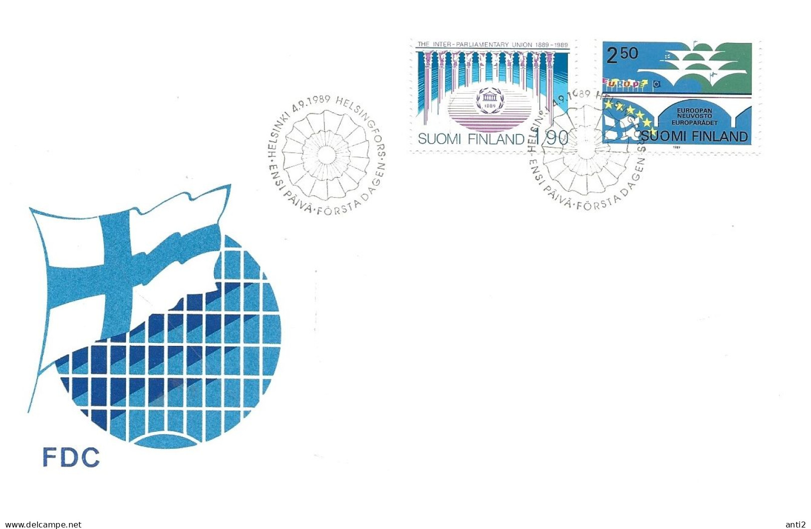 Finland   1989 Centenary Interparliamentary Union (IPU). 40th Anniversary Of The Council Of Europe  Mi 1092-1093  FDC - Lettres & Documents