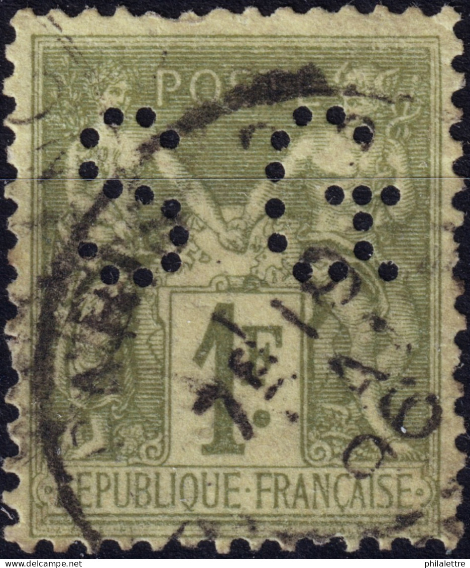 FRANCE - 1883 Yv.82 1fr Olive Sage T.II Perforé "SG" (Société Générale) Oblitéré (1896) TB - Usados