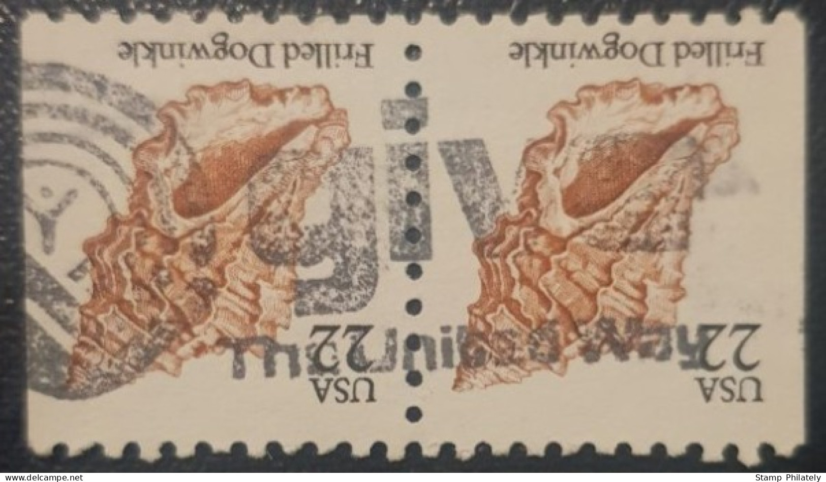 United States Pair Used Coil Postmark Stamps Seashells With Fancy Slogan Cancel Give - Gebruikt