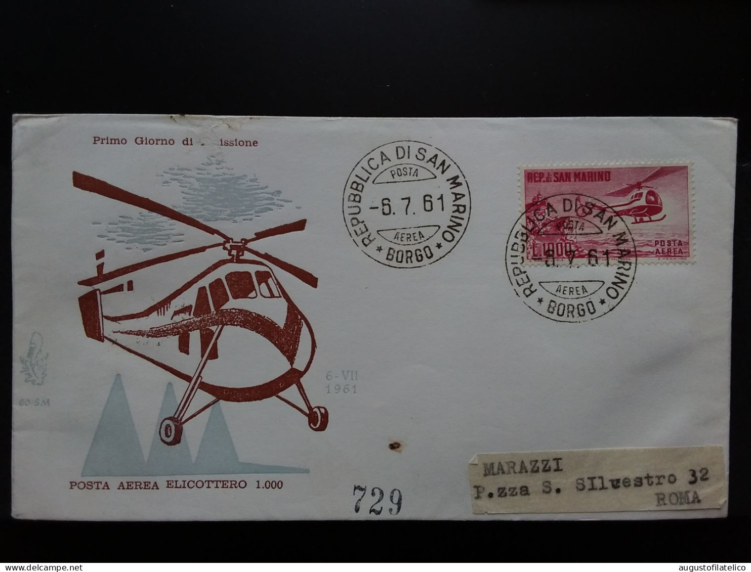 SAN MARINO 1961 - Elicottero Su Raccomandata Viaggiata - F.D.C. Venetia + Spese Postali - FDC