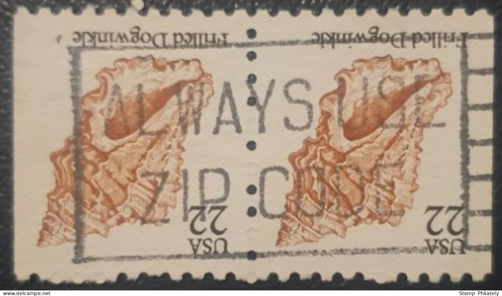 United States Pair Used Coil Postmark Stamps Seashells With Slogan Cancel - Gebruikt