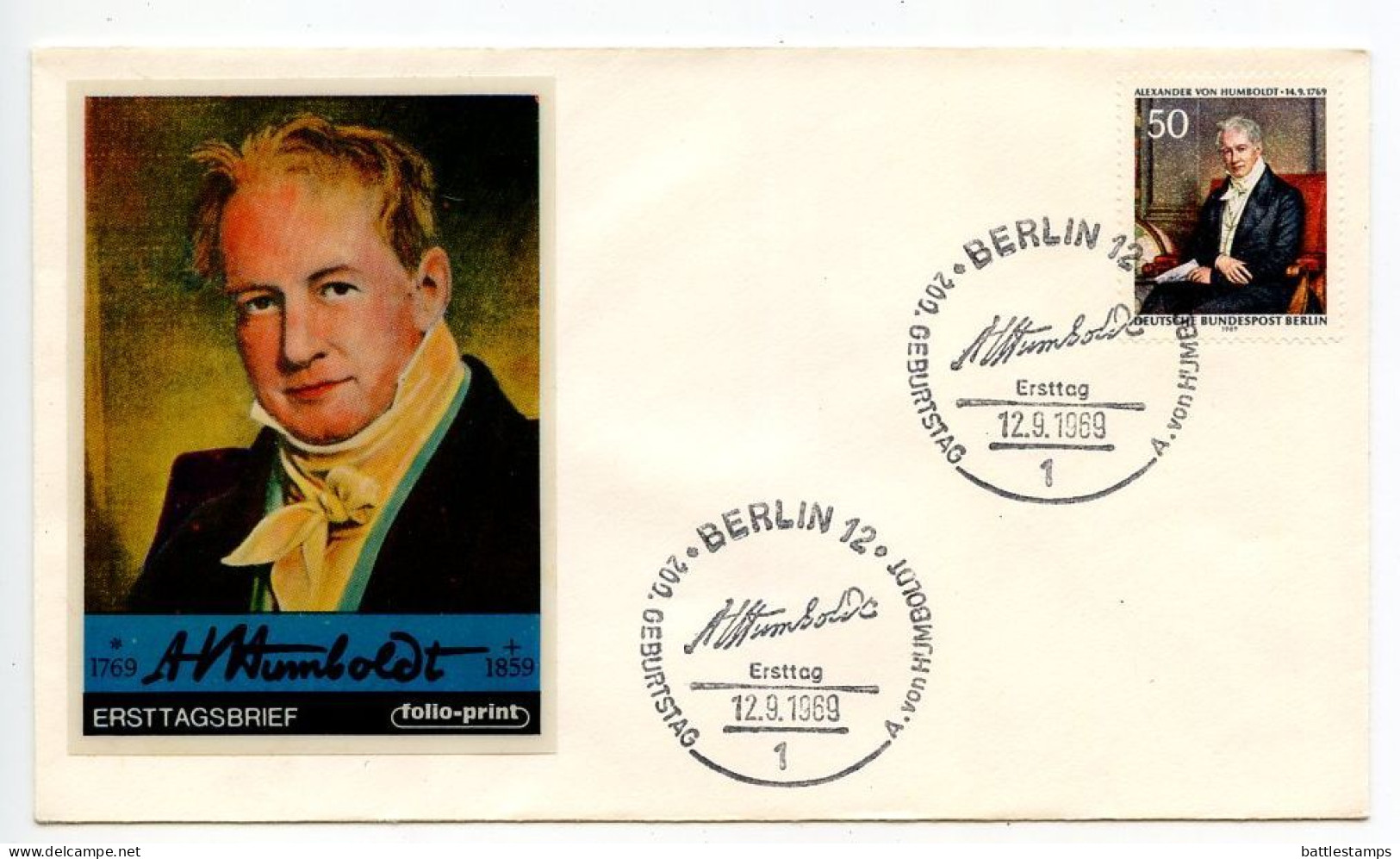 Germany, Berlin 1969 FDC Scott 9N281 Alexander Von Humboldt - 1948-1970