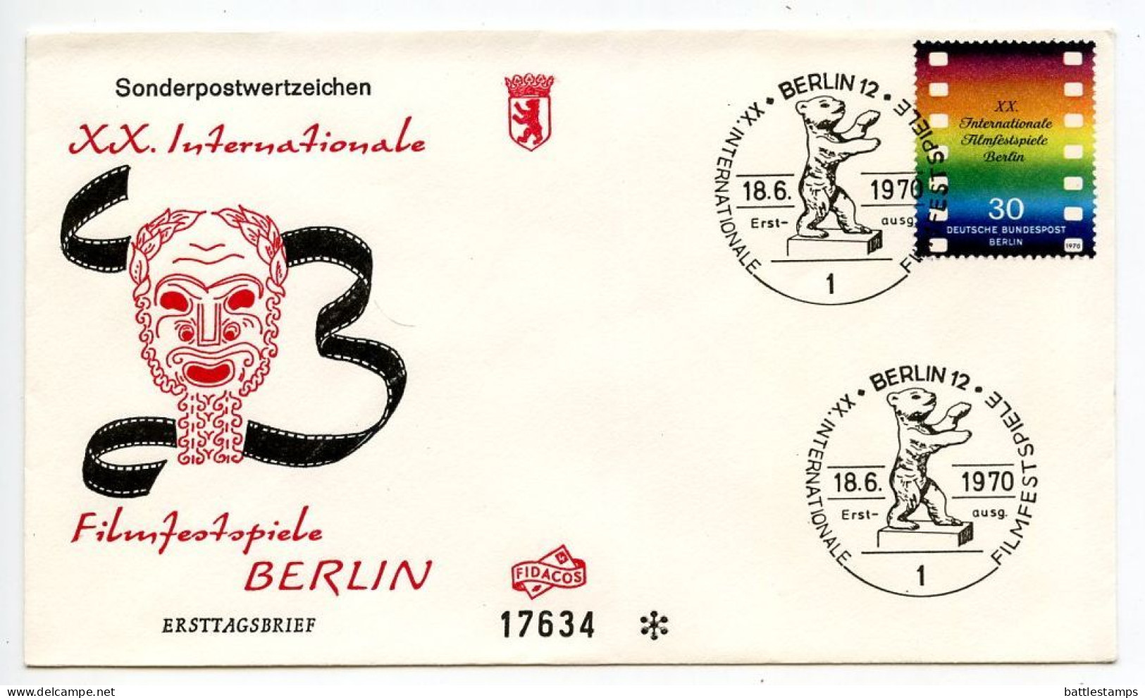 Germany, Berlin 1970 FDC Scott 9N283 20th International Film Festival - 1948-1970