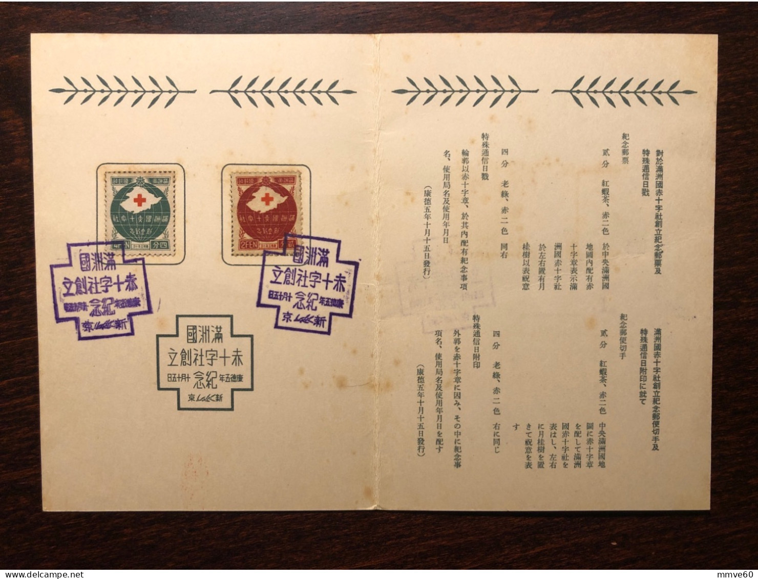 MANCHUKUO MANCHURIA  FDC CARD 1938 YEAR RED CROSS HEALTH MEDICINE STAMPS - 1932-45 Mandchourie (Mandchoukouo)