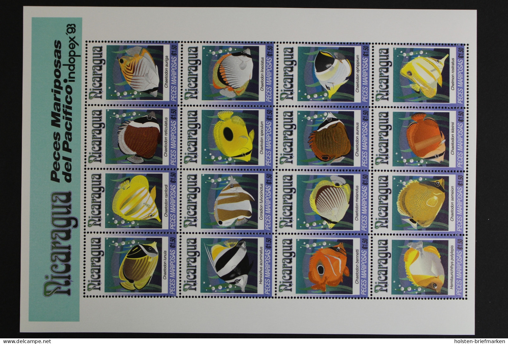 Nicaragua, Fische / Meerestiere, MiNr. 3196-3211 ZD-Bogen, Postfrisch - Nicaragua