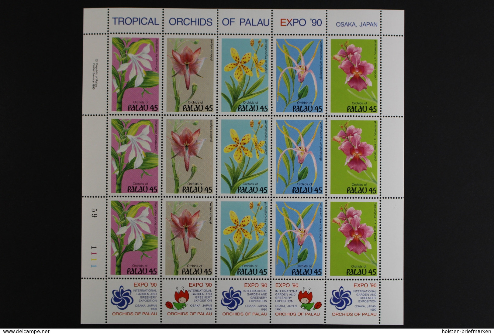 Palau, Blumen, MiNr. 361-365 ZD, Postfrisch - Palau