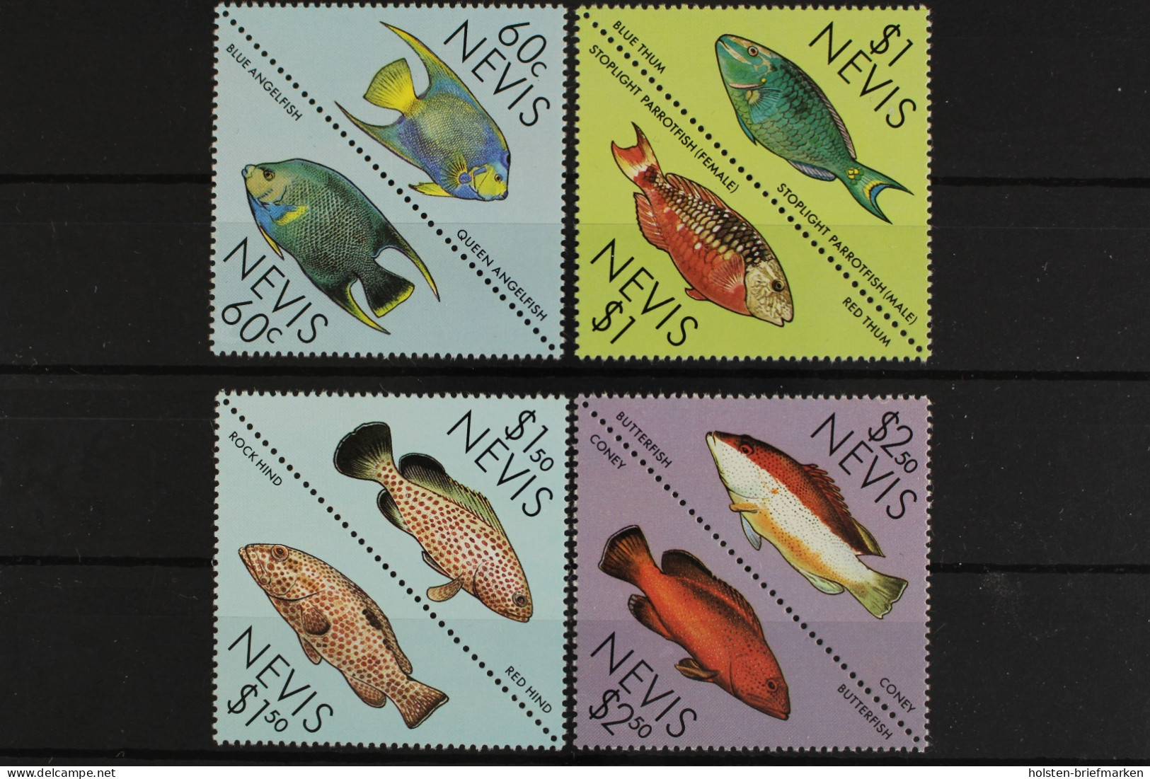 Nevis, Fische / Meerestiere, MiNr. 467-474, 4 Paare, Postfrisch - St.Kitts And Nevis ( 1983-...)