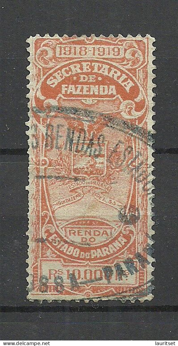 BRAZIL Brasilien Estado Do Parana 1918 Local Revenue Taxe Fiscal Tax Secretaria De Fazenda 10 000 R. O - Usati