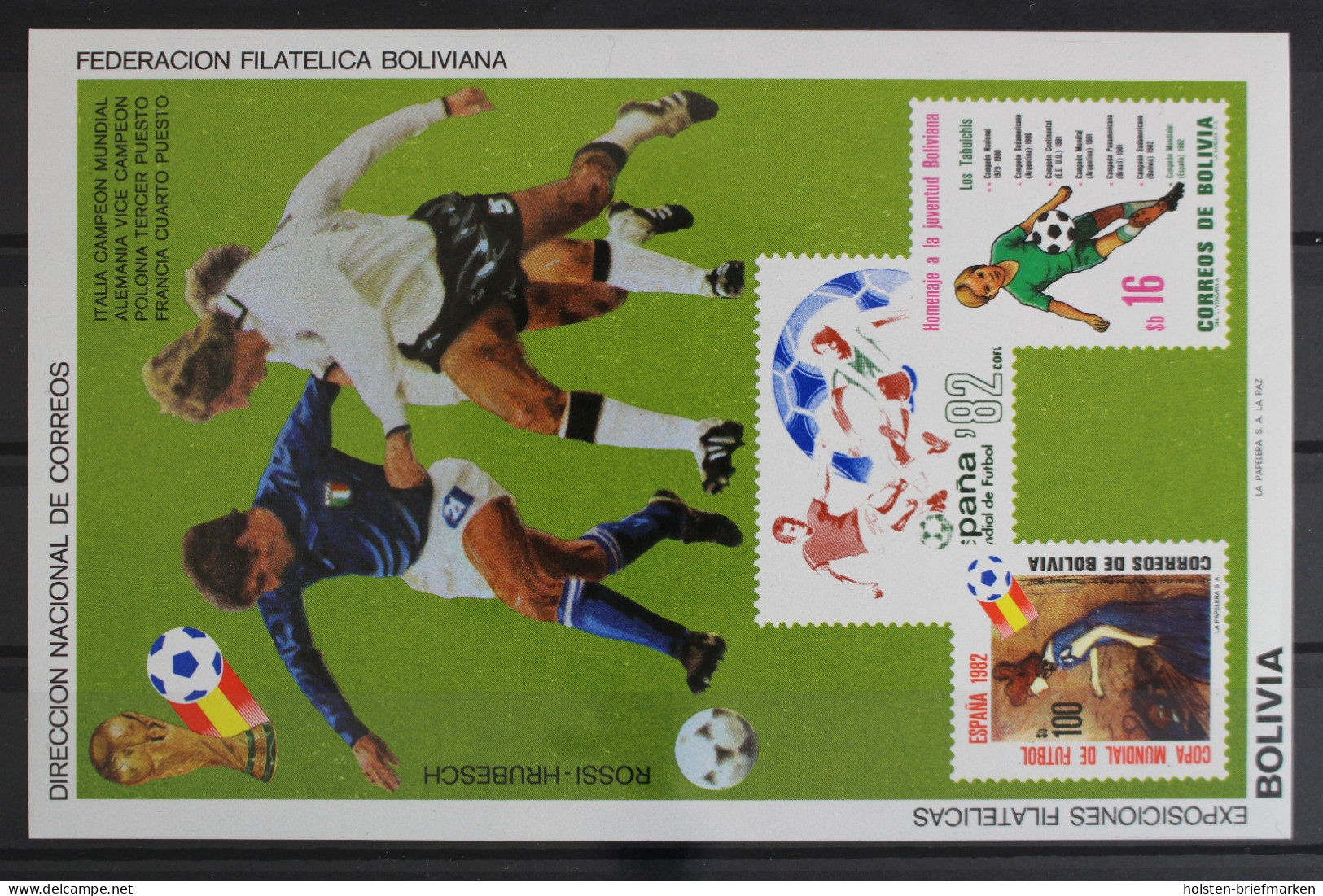 Bolivien, MiNr. Block 129, Gewinner Fußball WM 1982, Postfrisch - Bolivia