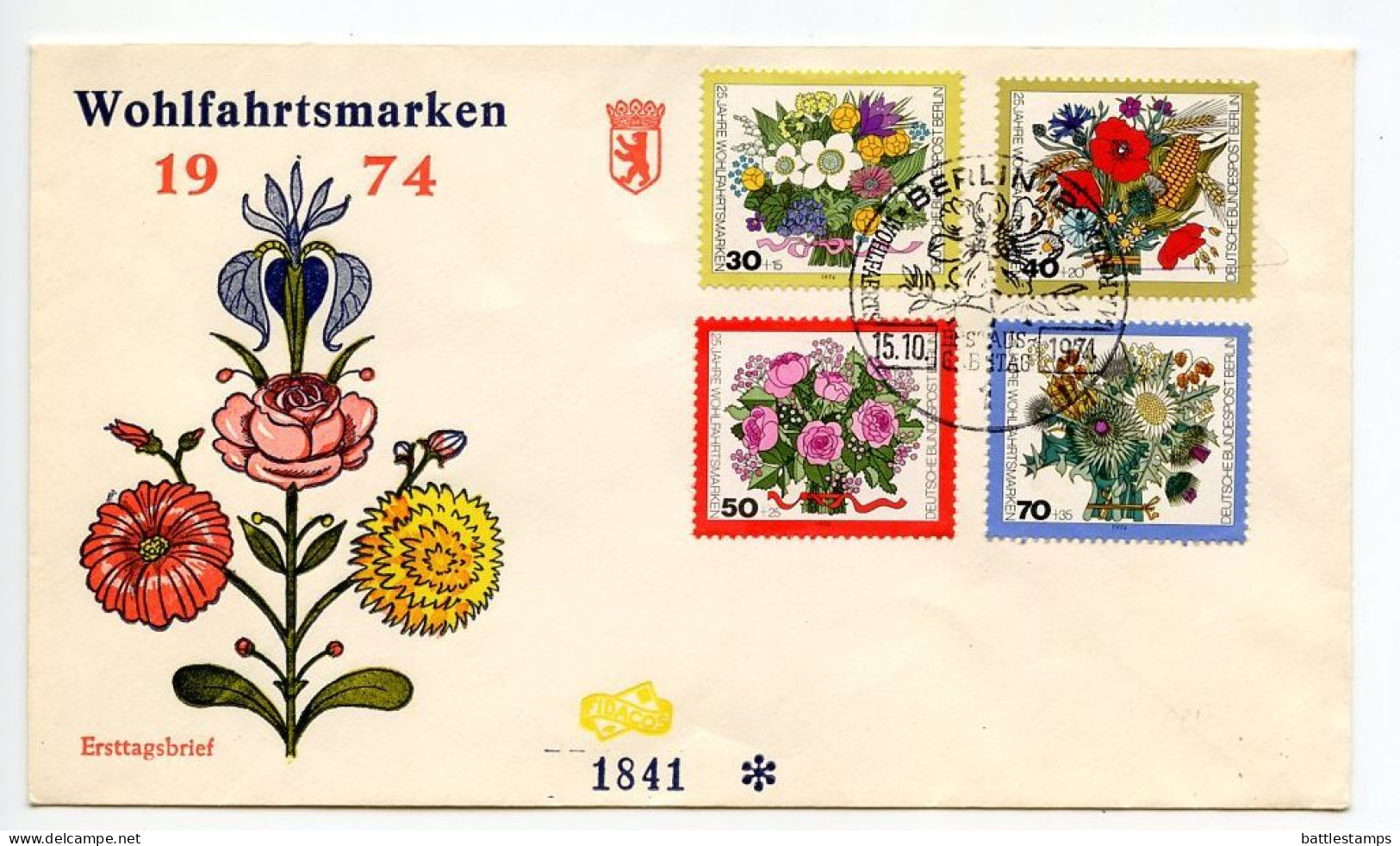 Germany, Berlin 1974 FDC Scott 9NB110-9NB113 Seasonal Flower Bouquets - Spring, Summer, Fall, Winter - 1971-1980