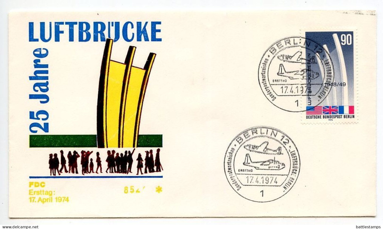 Germany, Berlin 1974 FDC Scott 9N346 Berlin Airlift 25th Anniversary - 1971-1980