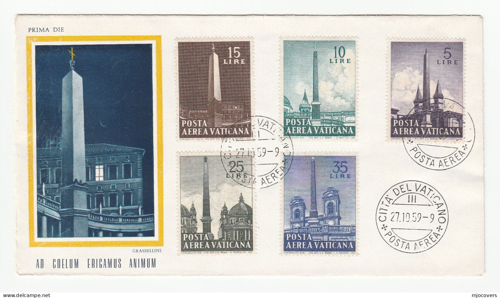 1959 Vatican FDC Airmail Stamps Cover By Grassellini - FDC