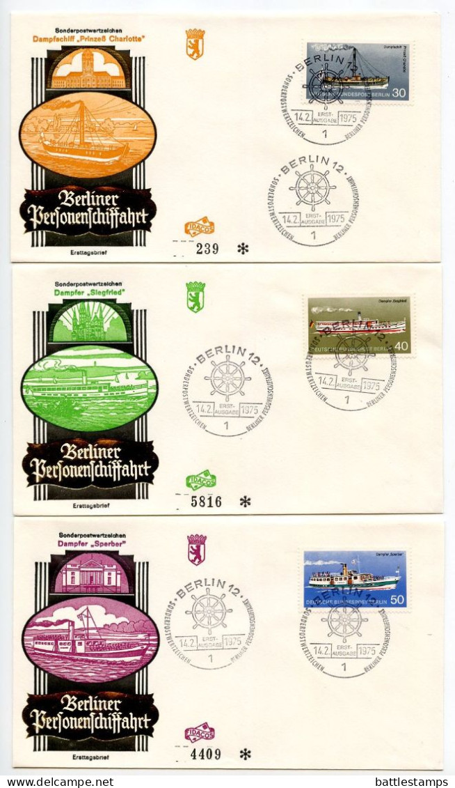 Germany, Berlin 1975 5 FDCs Scott 9N354-9N358 Passenger Ships - 1971-1980