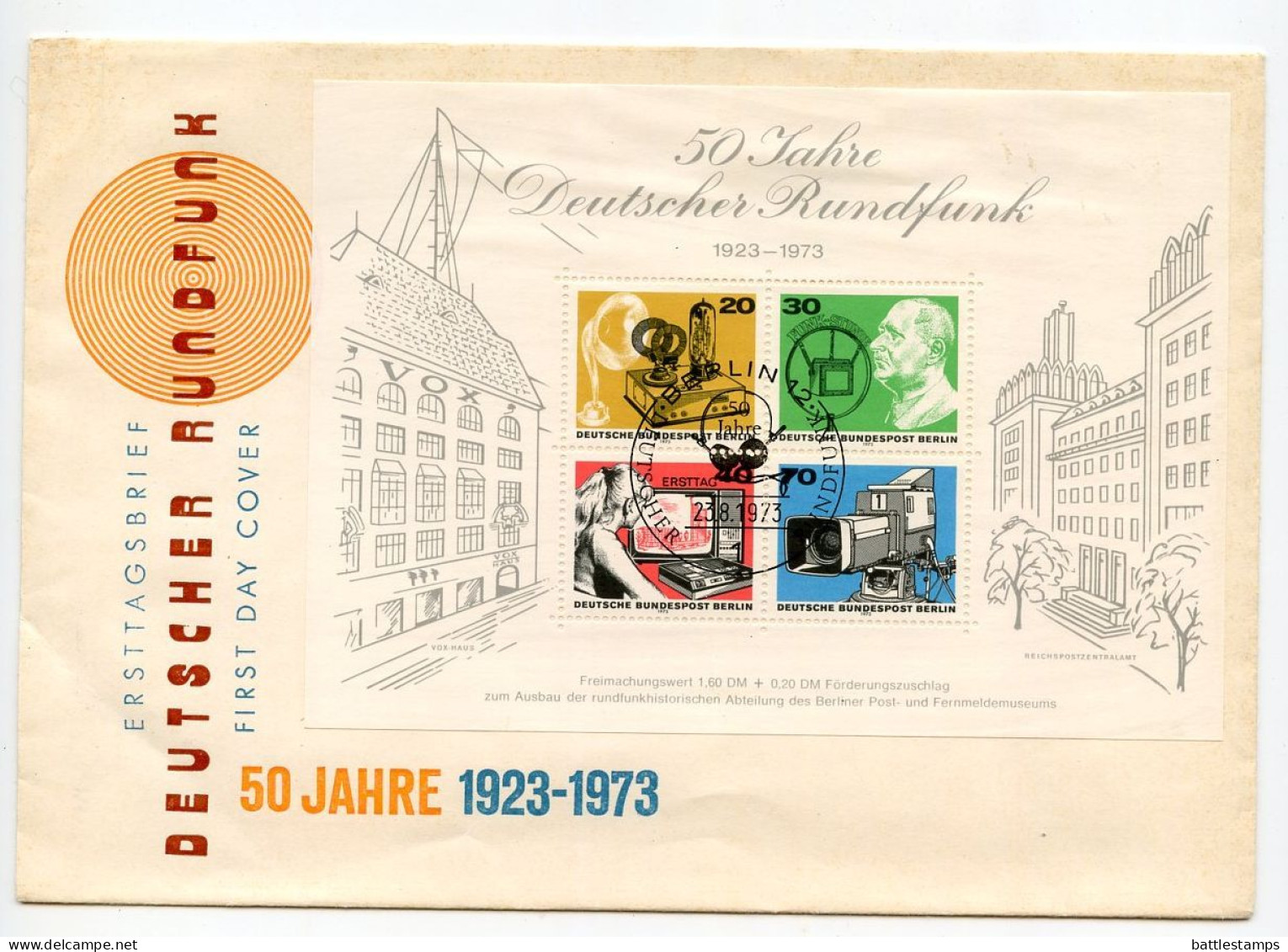 Germany, Berlin 1973 FDC Scott 9N343 S/S 50 Years Of German Broadcasting - 1971-1980