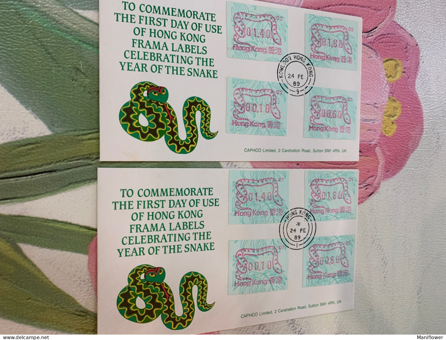 Hong Kong Stamp FDC New Year 1989 Snake Drama Labels Rare - Año Nuevo