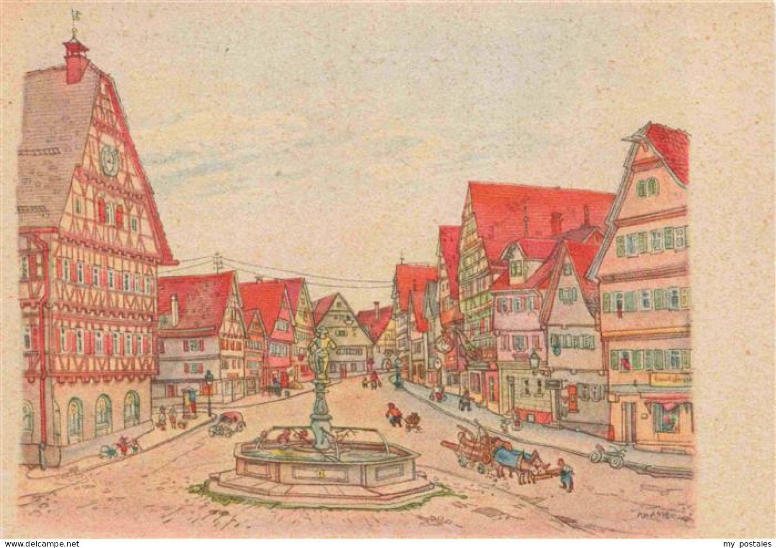 73967772 Leonberg__Wuerttemberg Marktplatz Aquarell Von Hugo Frank Kuenstlerkart - Leonberg