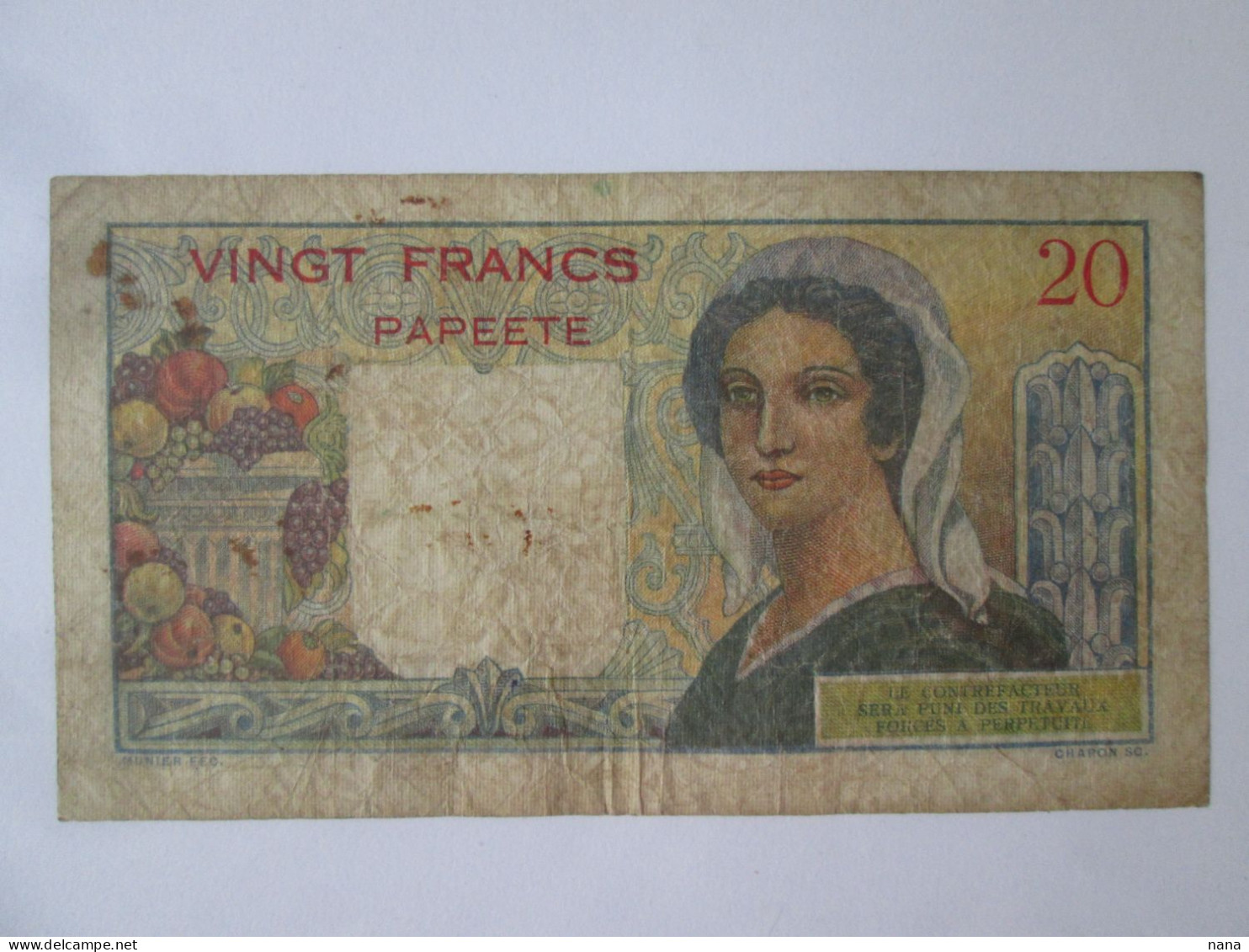 Papeete(Tahiti) 20 Francs 1951 Banknote,see Pictures - Papeete (Polynésie Française 1914-1985)