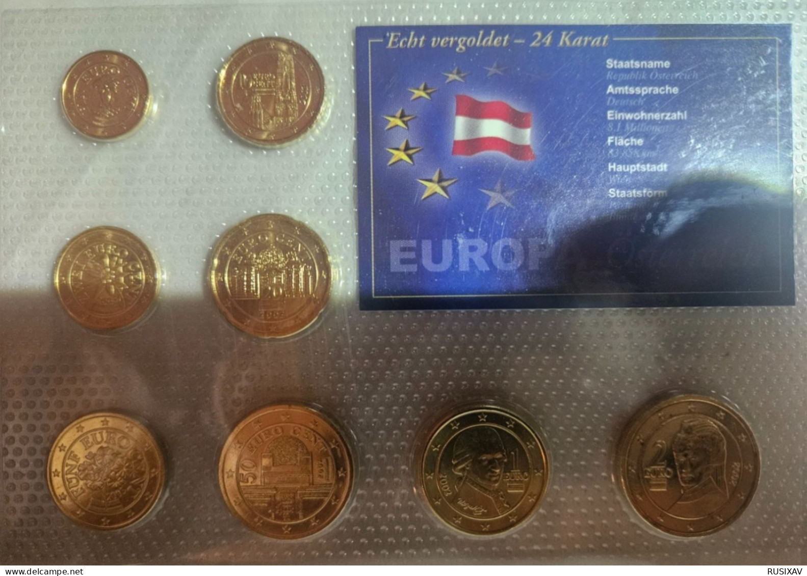 Autriche Série Euros Complète Vergoldet - Dorée 24 Carats - Austria