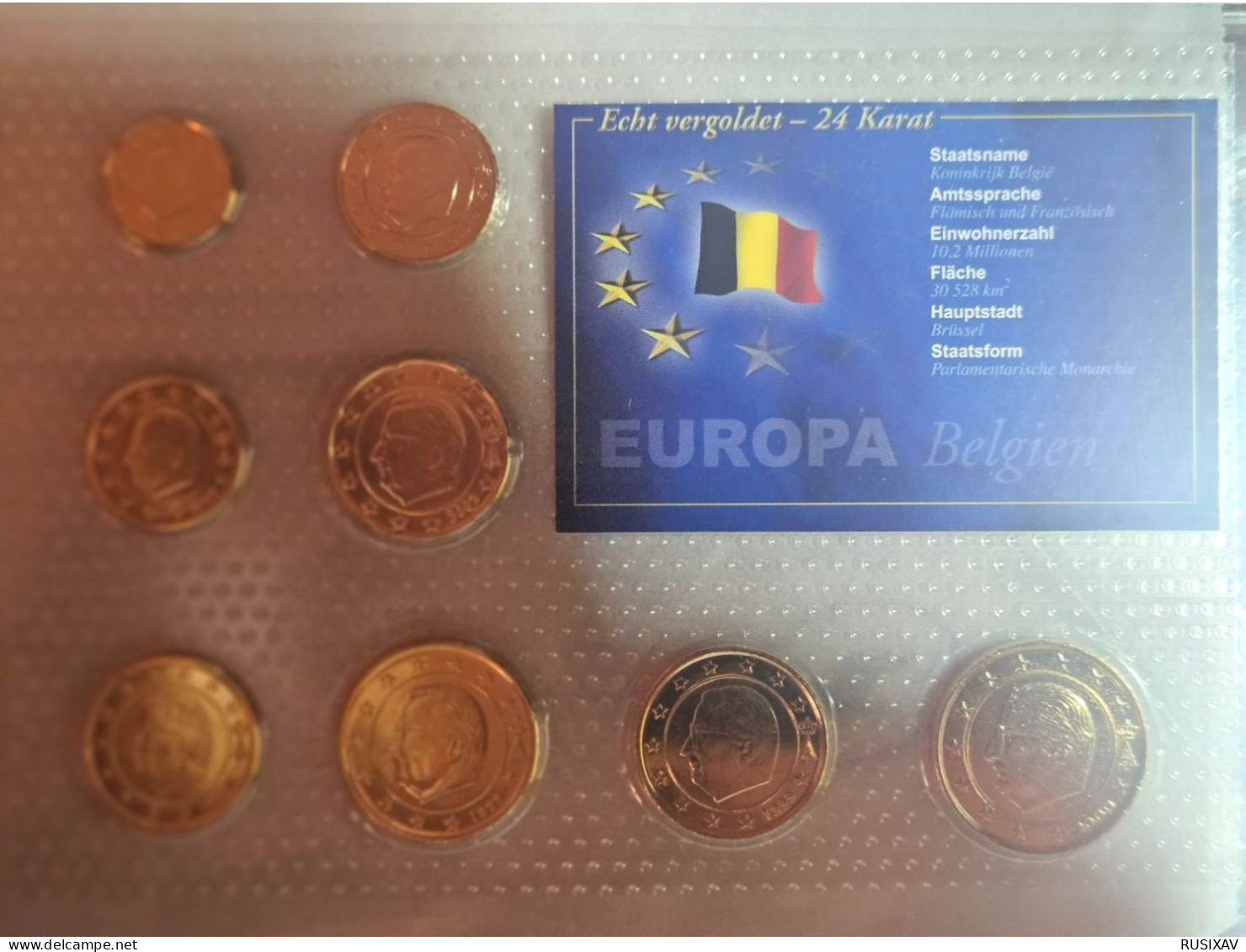 Belgique Série Euros Complète Vergoldet - Dorée 24 Carats - Bélgica