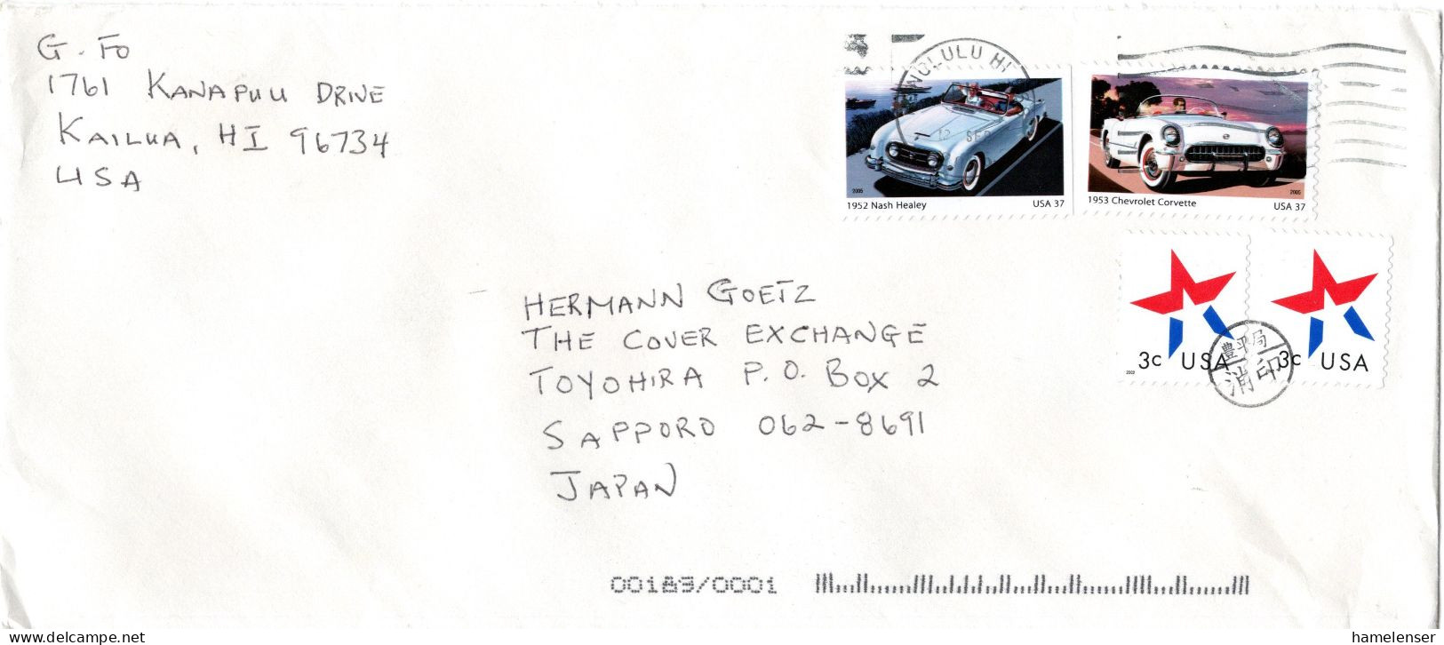 L76672 - USA - 2005 - 37¢ Chevrolet MiF A LpBf HONOLULU, HI -> TOYOHIRA (Japan), M Nachtraeglich-entwertet-Stpl - Briefe U. Dokumente