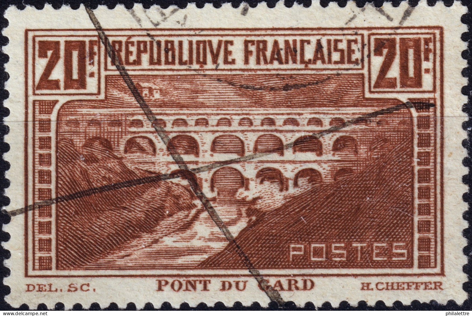 FRANCE - 1931 Yv.262 20fr "Pont Du Gard" Type IIB Oblitéré Plume - TB - Used Stamps