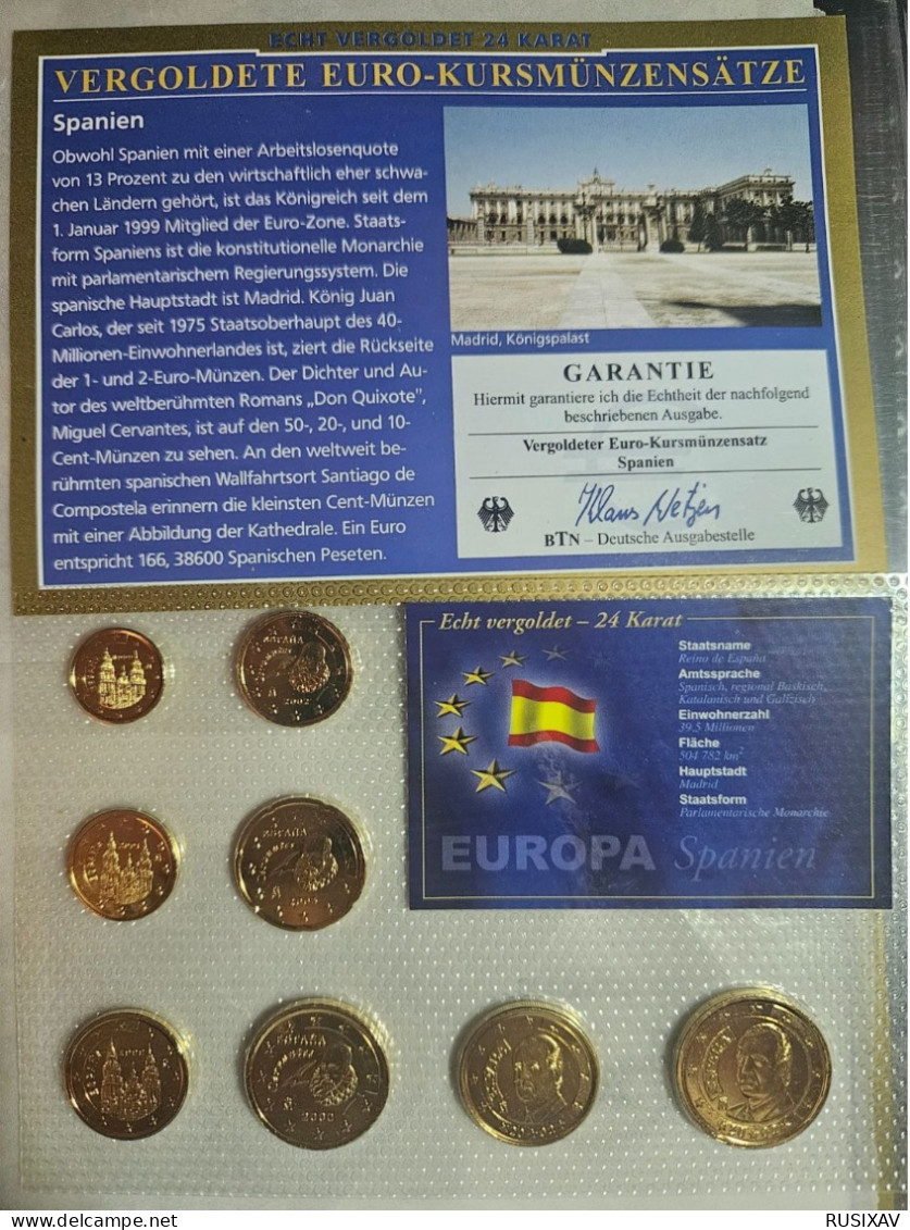 Espagne Série Euros Complète Vergoldet - Dorée 24 Carats - Spain